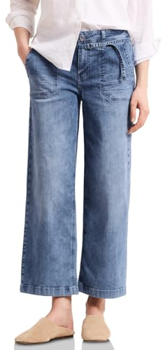 Street One Damen Mid Waist Wide Leg Jeans mit Streifen 3817244