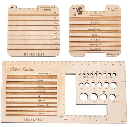 Veciado 3 Style Wood Knitting Needle Gauge and Ruler, Control Card Knitting Tool for Spinners Yarn Measuring Tools