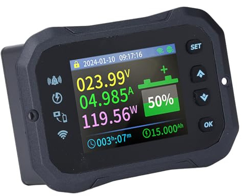 OPPWONG Coulombmètre WiFi Bluetooth RV, Moniteur de Batterie à Distance, Voltmètre Ampèremètre 10-100 V 100 A, Moniteur de Batterie avec Mode Lumière Sombre, Idéal pour les Batteries LFP Li Ion NiMH