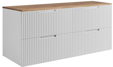 3E 3xE living.com Badezimmerschrank, Weiß/Craft-Eiche, 160 (2 x 80) x 58,6 x 46 cm