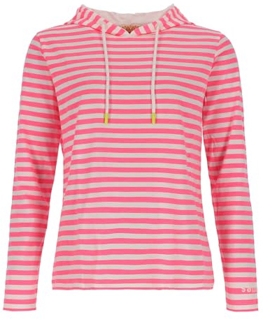 Salzhaut Damen Hoodie Ackerlünning mit Streifen - Gestreiftes Longsleeve-Shirt mit Kapuze in Offwhite-Neonpink Größe 3XL