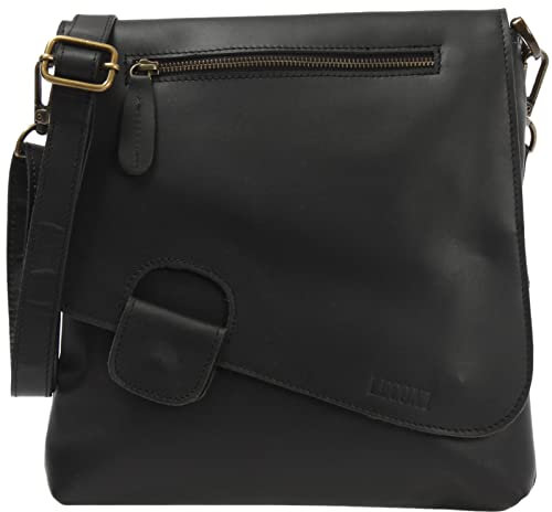 LECONI Umhängetasche Damen-Tasche Crossbag Rinds-Leder Natur Schultertasche Vintage-Look Ledertasche Frauen + Herren Handtasche aus Echt-Leder 29x29x6cm schwarz LE3027-wax