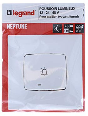 LEGRAND | Poussoir Lumineux Neptune, Bouton-Poussoir Résidentiel, Voyant Indicateur Inclus, Connexion Rapide Par Bornes Automatiques, Fixation À Griffes Ou Vis