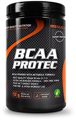 SRS Muscle - BCAA Protec, 414 g, Mango-Maracuja | Doppelmuskelschutz | Pre- und Intra-Workout | mit veganen BCAAs aus Mais | deutsche Premiumqualität