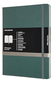Moleskine Pro Notebook Professionelles Arbeitsnotizbuch (Hardcover mit Elastischem Verschluss, Extra Groß 19 x 25 cm, 192 Seiten) waldgrün