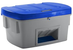 eurokraft | Universal- und Streugutbehälter | mit Entnahmeöffnung | 550 l | Deckel blau