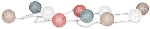 levandeo 10er Lichterkette LED Kugeln Lampions Baumwolle Rosa Blau Weiß Cotton Girlande Deko Cottonballs