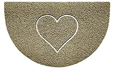 Nicoman Embossed Halfmoon Half Circle Door Mat Dirt-Trapper Jet-Washable Doormat 70x44cm (Beige, HEART Shape) - Use Indoor or Sheltered Outdoor
