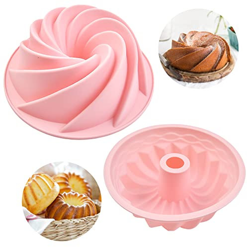 THETHO 2 PCS Moules à Brioche en Silicone de 6 pouces Moule à Pâtisserie en Silicone antiadhésif Moule à gâteau en forme de spirale et citrouille Moule De Cuisson Cake Moule Fleur Moule À Pain(Rose)