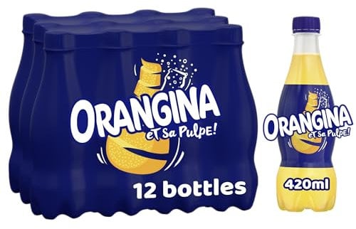 Orangina Sparkling Fruit Drink; Multipack of 12 x 420ml bottles; contains a blend of citrus juices, real orange pulp and orange zest