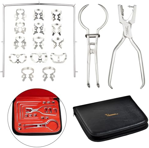 Rubber Dam Kit - Set of 19 pcs - Rubber Dam Set - Rubber Dam Instruments Set of 19 pcs with PU Leather - First Class Postage