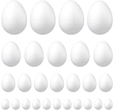 Amosfun 45 Stück Styroporeier Styroporkugeln zum Bemalen Schaumkugeln Deko Eier Styroporbälle Weihnachtskugeln für DIY Basteln Kunst Handwerk Weihnachtsanhänger Christbaumschmuck Weiß
