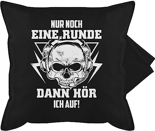 Kissenbezug - Statement Kissen mit Sprüchen - Nur noch eine Runde Dann hör ich auf Totenkopf - Gamer Geschenk Zocker Geschenke Zocken Gaming Geschenkidee Weihnachten Game - 50 x 50 cm - Schwarz