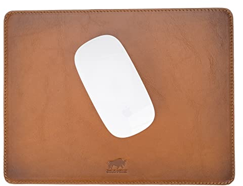 Solo Pelle - Hochwertiges Leder Mousepad 26x20 cm - Mauspad aus echtem Leder - Unterlage für Computermaus - Leather Pad - Handarbeit Made in Europa (Cognac Braun)