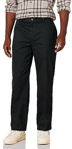 Amazon Essentials Pantalon Chino Infroissable sans Pinces Coupe Classique (Grandes Tailles Disponibles) Homme, Noir, 52W / 32L