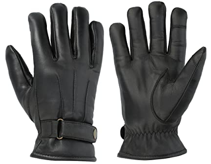 Herren Handschuhe mit Lammfell und Fleece gefüttert, Schwarz, Schwarz , 95