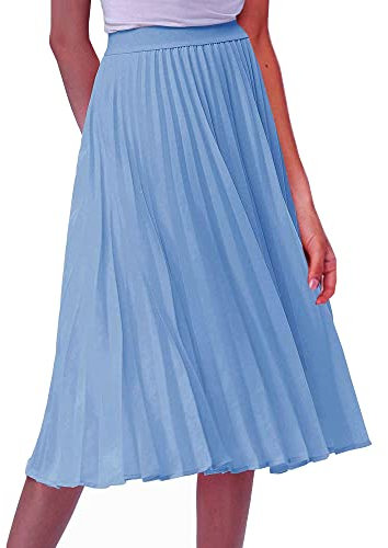 Elastischer Damen-Faltenrock, hohe Taille, A-Linie, Midi-Swingrock, schicker Vintagerock, blau, M