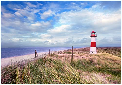 Wallario Vliestapete Fototapete Leuchtturm am Strand von Sylt - Wandtapete Größe: 350 x 245 cm