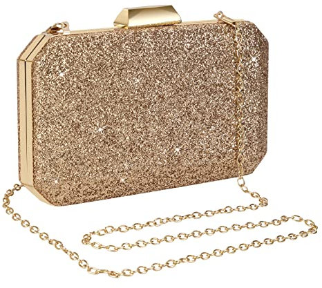 Sac de Soirée Pochette Brillant Argenté Sac à Main en Bandoulière Chaîne Démontable Luxe Femme pour Dames Cocktail de Mariage Bal de Fête Formelle (Or rose)