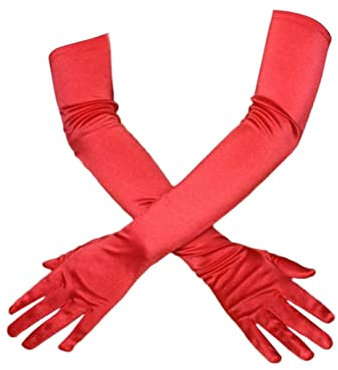 Elbow Satin Gloves,Red Long Gloves for Women Stretchy 1920s Opera Evening Velvet Fancy Dress Wedding Prom Dance Party Costume Accessories, 53 cm,One Size