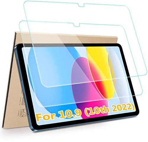 Hianjoo 2 PCS Screen Protectors Compatible with iPad 10.9 2022 (10th Generation), 【Pencil & Face ID Support】 Tempered Glass Screen Film Compatible with iPad 10.9 2022 (10th Generation) - Clear