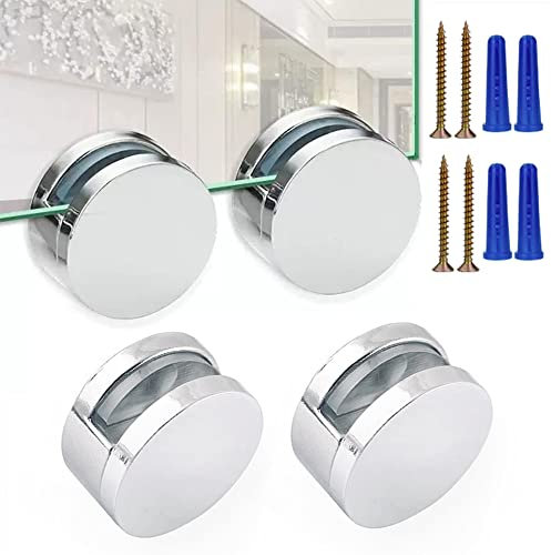 AccEncyc Frameless Mirror Mounting Hardware Kit 4 Pack Zinc Alloy Mirror Holders Mirror Mounting Brackets Glass Clips Clamps Bathroom Mirrors Supporting Sheet Fitting for 3-5mm Thick Glass - Chrome