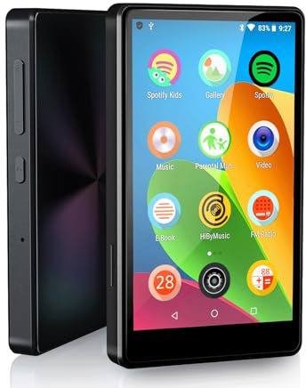 Luoran Lecteur MP3 Bluetooth avec Spotify Kids, Spotify, Audible, Browser(Amovible), Amazon Music, Lecteur de Musique Portable MP4 de 4,0 Pouces (Noir)