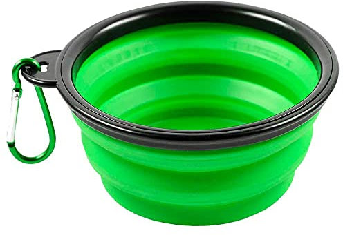 OcioDual Bebedero Plegable Perro, Vaso Plegable de 350ml, Verde, Bebedero Gatos, Comedero, Bebedero Perro Portátil, Perros Accesorios, Plato con Mosquetón para Excursiones o Viajes