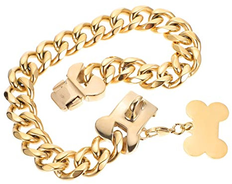 POPETPOP Hundeleine Mit Hundeknochen-anhänger Hundetraining Für Hund Kette Hundehalsketten Link-Hund-Halskette Hund Stahl Choke Haustier Stahl Schild