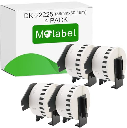 Molabel Kontinuierliches Etikett 4 x DK-22225, geeignet für verschiedene Druckermodelle wie Brother QL-500,QL-500A,QL-500BS,QL-500BW,QL-550,QL-560,QL-560VP,QL-560YX QL-700,QL-710W,QL-800 38mm*30.48m
