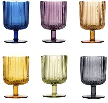 H&H Lyric Set 6 Calici in Vetro, Colori Assortiti, 26cl