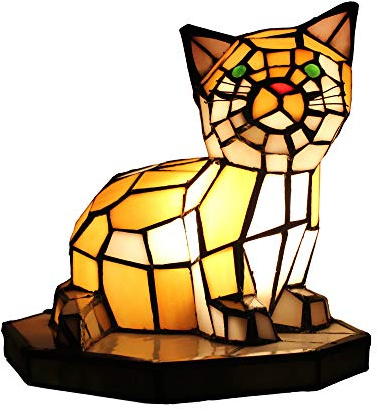 Tokira Tiffany Stil Cat Tischlampe, Farbiges Glas Lampeschirm, Kreatives Tier Nachtlicht, Schlafzimmer Bettkopf Dekoration Licht, Mini Restaurant Licht [Keine Glühbirne]