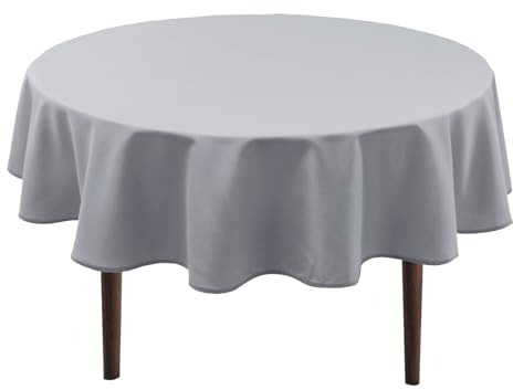 Hiasan Silver grau Wasserabweisend Tischdecke aus Polyester,Rund140cm,Anti-Falten Tischtuch,geeignet für Küche,Restaurant,Hochzeit