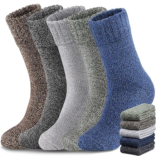Yeblues Thermosocken Herren,5 Paar Dicke Warme Wintersocken Herren,Wollsocken Thermo Socken Männer, Atmungsaktiv Warm Merino Winter für Outdoor Wandersocken Lauf Skisocken 47-50