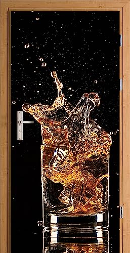HUBDECO Türwandbild - Selbstklebende Türaufkleber - Wandbilder Aufkleber - Fantasi, Kunst, Leinwand Tapete - Türaufkleber - für Türen, Möbel, Schränke, Spiegel - 88x200cm - Glas Whiskey