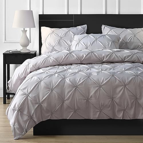 DXHOME Bettwäsche 135x200 Grau Anthrazit Pintuck Plisseefalten Weich Microfaser Kariert Muster Atmungsaktiv Leicht Wendebettwäsche Bettbezug mit Reißverschluss + 1 Kissenbezug 80x80 cm