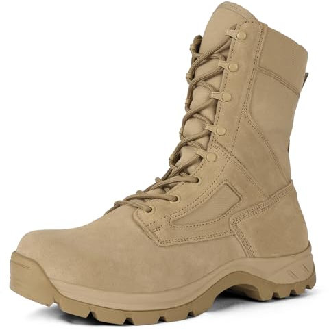 LUDEY Botas Militares Ligeras para Hombres Botas Tácticas Impermeables Botas de Seguridad Duraderas Botas de Combate Botas de Policía Antideslizante Bota de Senderismo Beige 43EU