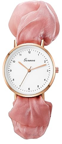 JewelryWe Uhren Damen Elastisch Haarband - Einzigartige Einfache Analog Quarz Armbanduhr Frauen Mädchen Uhr mit Rosa Haargummi Elastisch Armband