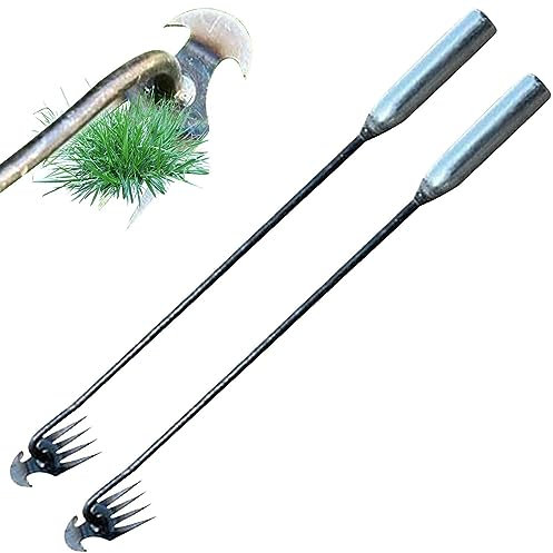 Veeteah Grasentferner - Gras-Handentferner aus Edelstahl mit 4 Zinken | Gartenhandwerkzeuge zum Entfernen von tief verwurzeltem Gras für Terrasse, Park, Garten, Rasen, Feld