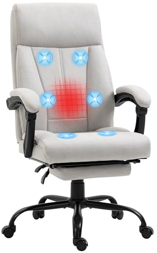 Vinsetto Bürostuhl mit Massagefunktion, Ergonomisch Schreibtischstuhl mit Liegefunktion, Lendenheizung, Höhenverstellbar Computerstuhl mit Fußstütze, Drehfunktion, Hellgrau
