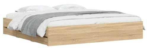 vidaXL Bettgestell, Bettrahmen mit Lattenrost, Bett Gästebett mit Schubladen, Doppelbett Schlafzimmerbett Schlafzimmermöbel, Sonoma-Eiche 180x200cm Holzwerkstoff