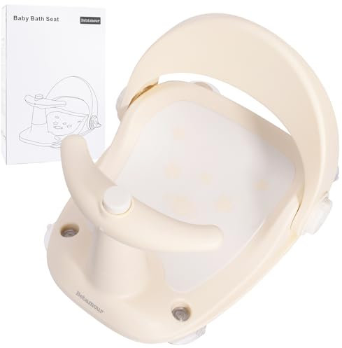 Bebamour Badewannensitz, zusammenklappbar, 6 Monate, rutschfest, mit Saugnapf, Beige