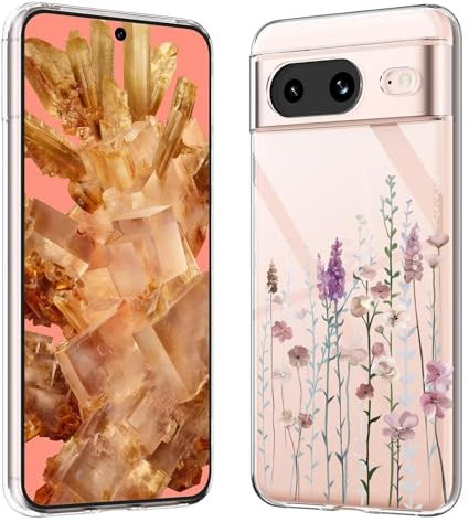 Kaywzo Hülle für Google Pixel 8,Transparent TPU Handyhülle mit Gemälde Blume Muster,Ultradünn Stoßfester Schutzhülle,Schön Silikon Cover Case-3