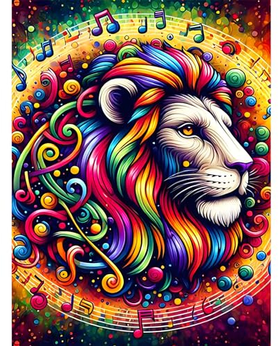 DOMROM Bunter Löwe Diamond Painting Kits Erwachsene, 5D Diamant Painting Bilder, DIY Diamond Art Painting Kit Full Drill Gem Digitales Diamant Gemälde Stickerei für Gift Home Wall Decoration 30x40cm