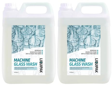 Liquipak Machine Glass Wash 2x5L – Automatic Glasswash Machine Liquid Cleaner & Detergent. Industrial strength formula ensures spotless, streak-free glassware.
