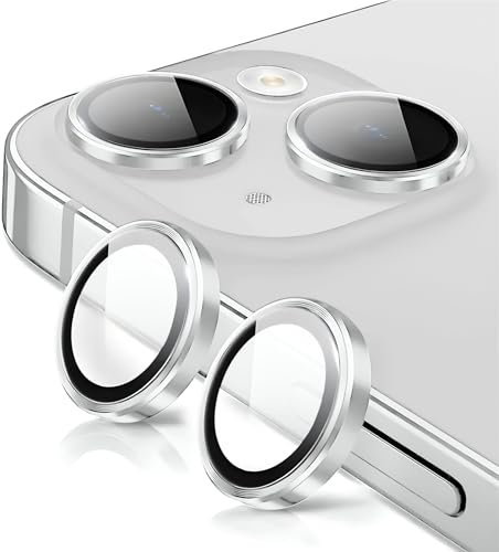 Oelrstfe Protector de Lente Cámara para iPhone 15/15 Plus,Película Protectora de Camara Lentes,Cristal Vidrio Templado HD Transparente Dureza 9H Anti-arañazo Sin Burbujas Protección,Plata