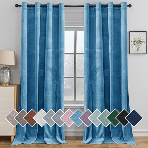 Ystyle Tende Per Interni In Velluto 2 Pezzi, 140x280cm, Tende Oscuranti Camera Da Letto Moderne Con Occhielli, Tenda Termica Isolante Freddo Per Soggiorno Salotto Cameretta, Blu