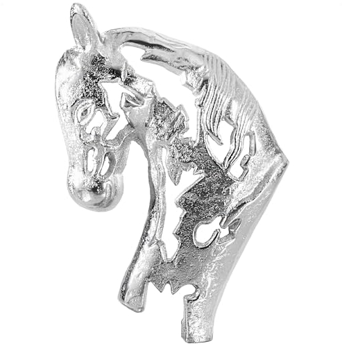 com-four® Premium Pferdekopf-Wanddeko - 20x30 cm Skulptur-Statue aus vernickeltem Aluminium - Skulptur aus vernickeltem Aluminium für Terrasse, Wand- und Tischdekoration