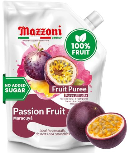 Mazzoni Purée de fruit de la passion, 100 % pur fruit de la passion, maracuya, juste des fruits, sans sucre ajouté, 1 kg (1 kg) de vrais fruits pour smoothies, boissons, cocktails, jus de fruits
