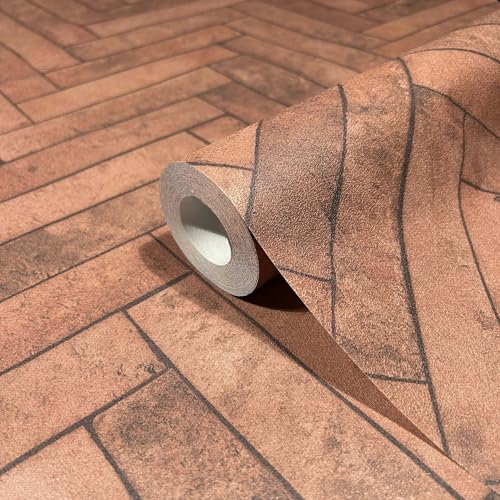 marburg Tapete Rot Braun Steinoptik Vliestapete Modern Natur für Wohnzimmer Schlafzimmer MADE IN GERMANY 10,05 x 0,53m